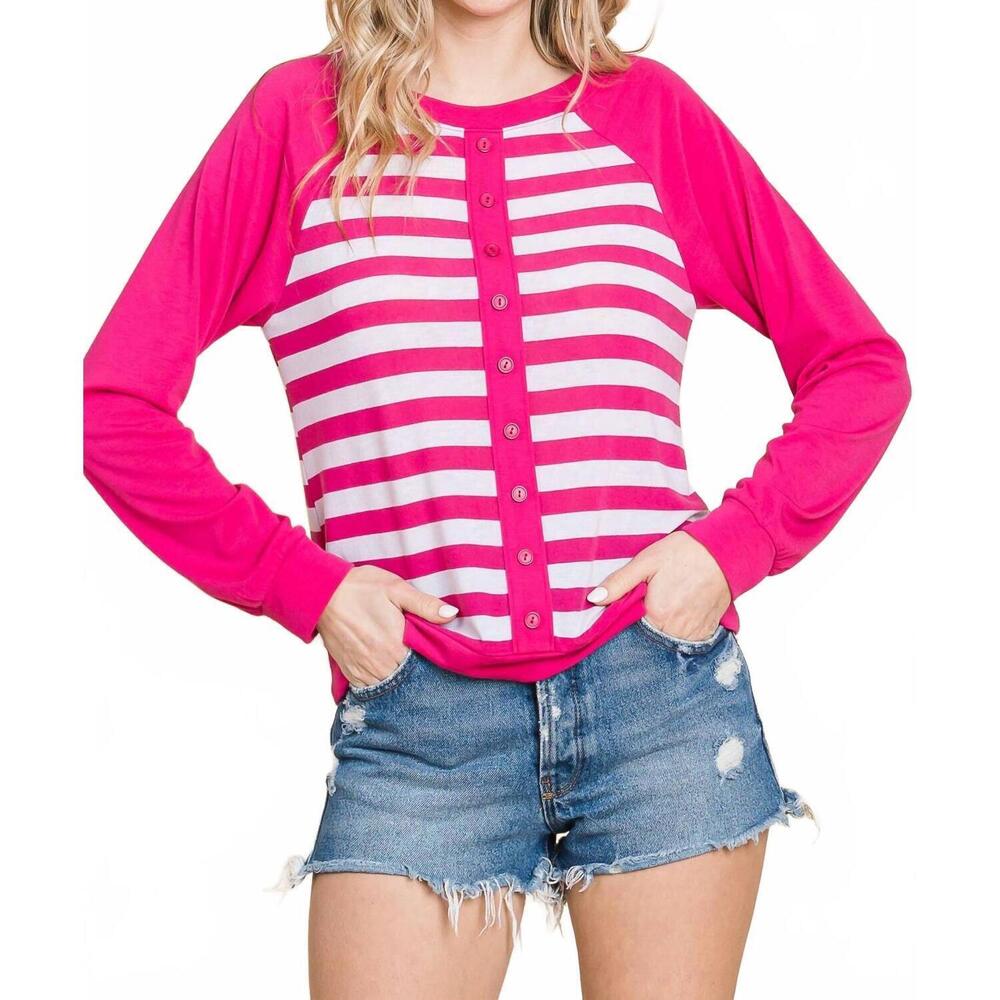 NEW EMERALD COLLECTION striped relaxed top in fuchsia
